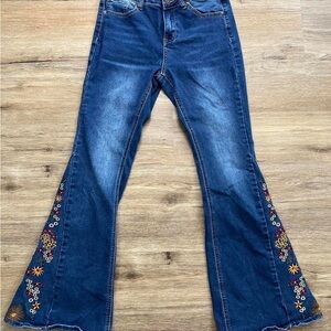 BAMBOO Blue Flare Jeans with Colorful Embroidery